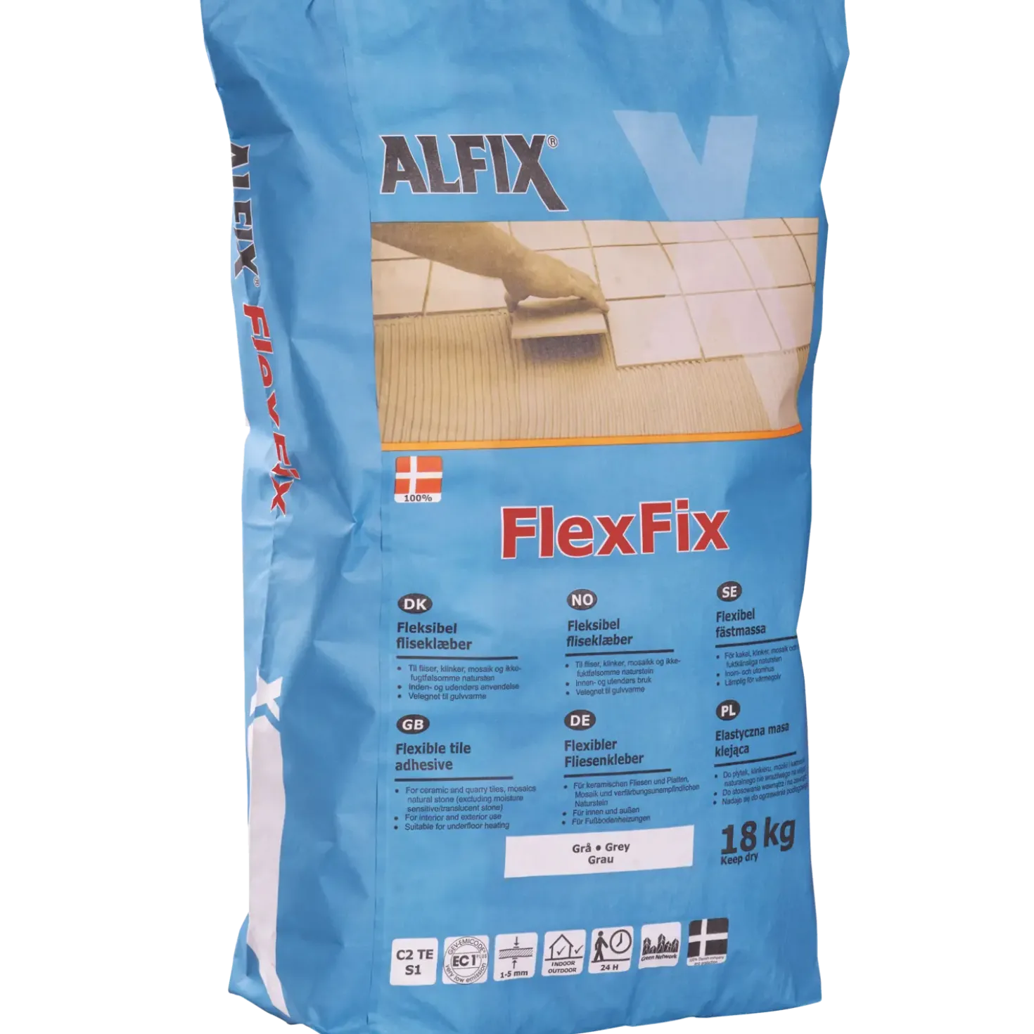 Alfix FlexFix fliseklæber 18 kg grå