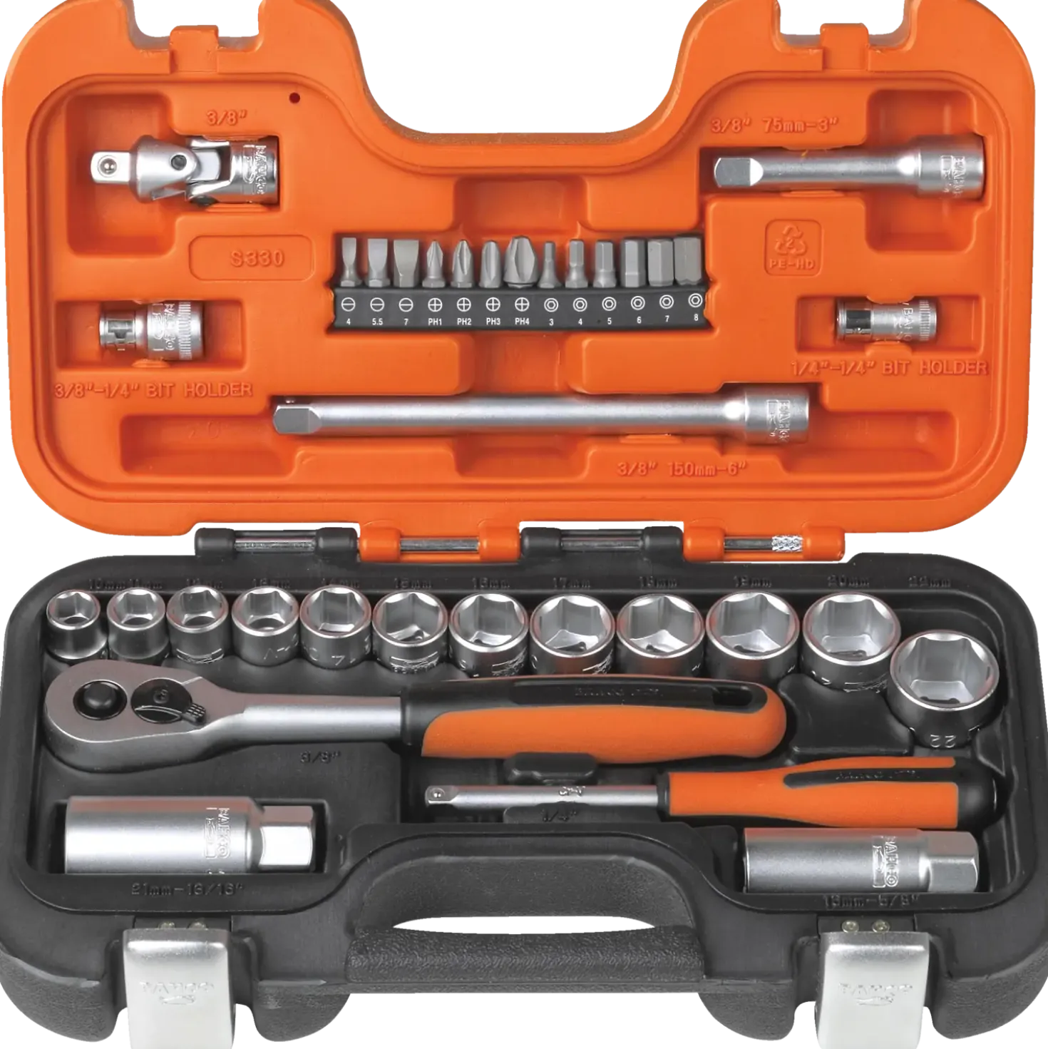 Bahco S330 topnøglesæt 1/4" og 3/8" - 34 dele