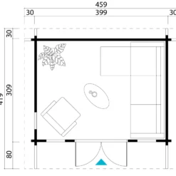 Barbados medium hytte med dobbeltdør og høje vinduer 11,36 m²
