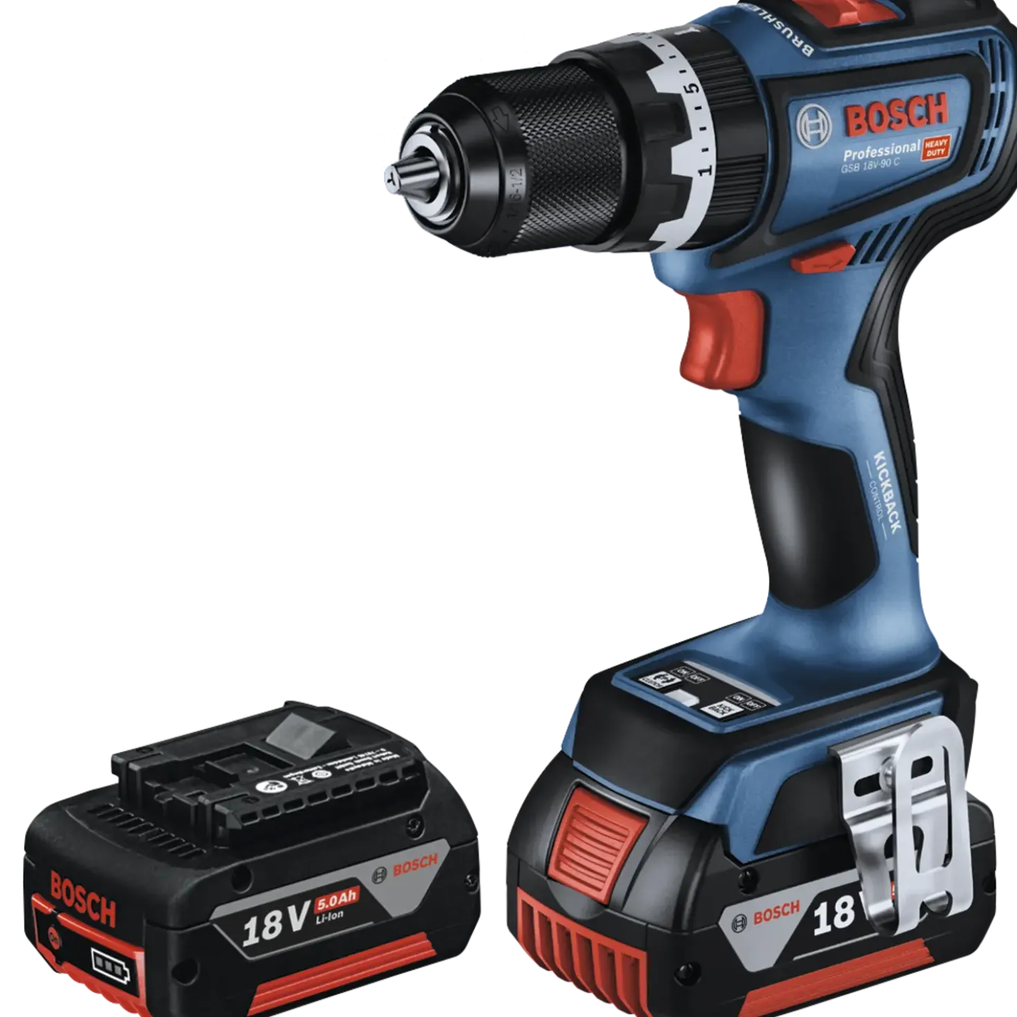 Bosch GSB 18V-90 C slagboremaskine inkl. 2x5.0 Ah batteri, lader og kuffert