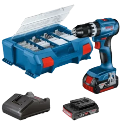 Bosch GSB 18V-45 slagboremaskine 2x4Ah batteri/lader L-Boxx 82 dele