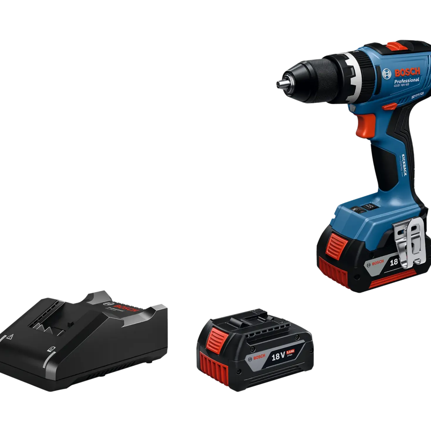 Bosch GSB 18V-65 slagboremaskine 2x5Ah batteri og L-BOXX