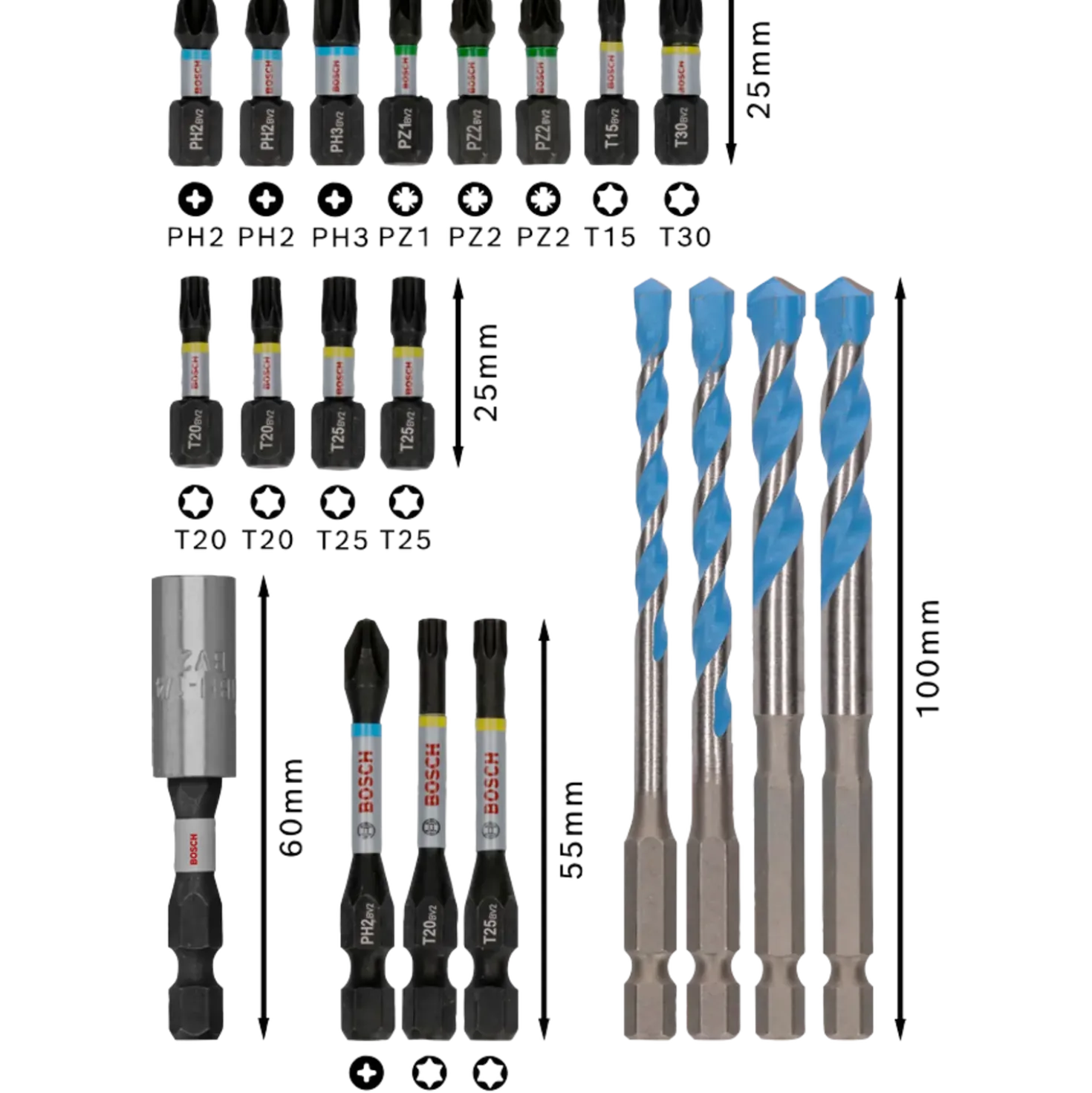Bosch PRO Impact blandet skrue- og Multi Construction-boresæt, 20 stk.
