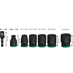 Bosch PRO Impact Socket Set med adapter, 1/2", standard, 7 stk.