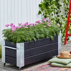 Cubic Blomsterkasse med hjul 120x50x45 cm sort