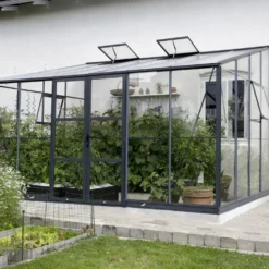 Elmholm Exclusive vægdrivhus antracit med hærdet glas, inkl. sokkel 13,1 m²
