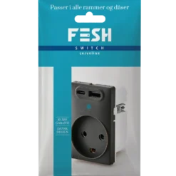 FESH SWITCH Curveline stikudtag 2x USB 1,5 m/jord koksgrå
