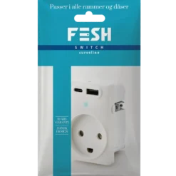 FESH SWITCH Curveline stikudtag 2x USB 1,5 m/jord hvid