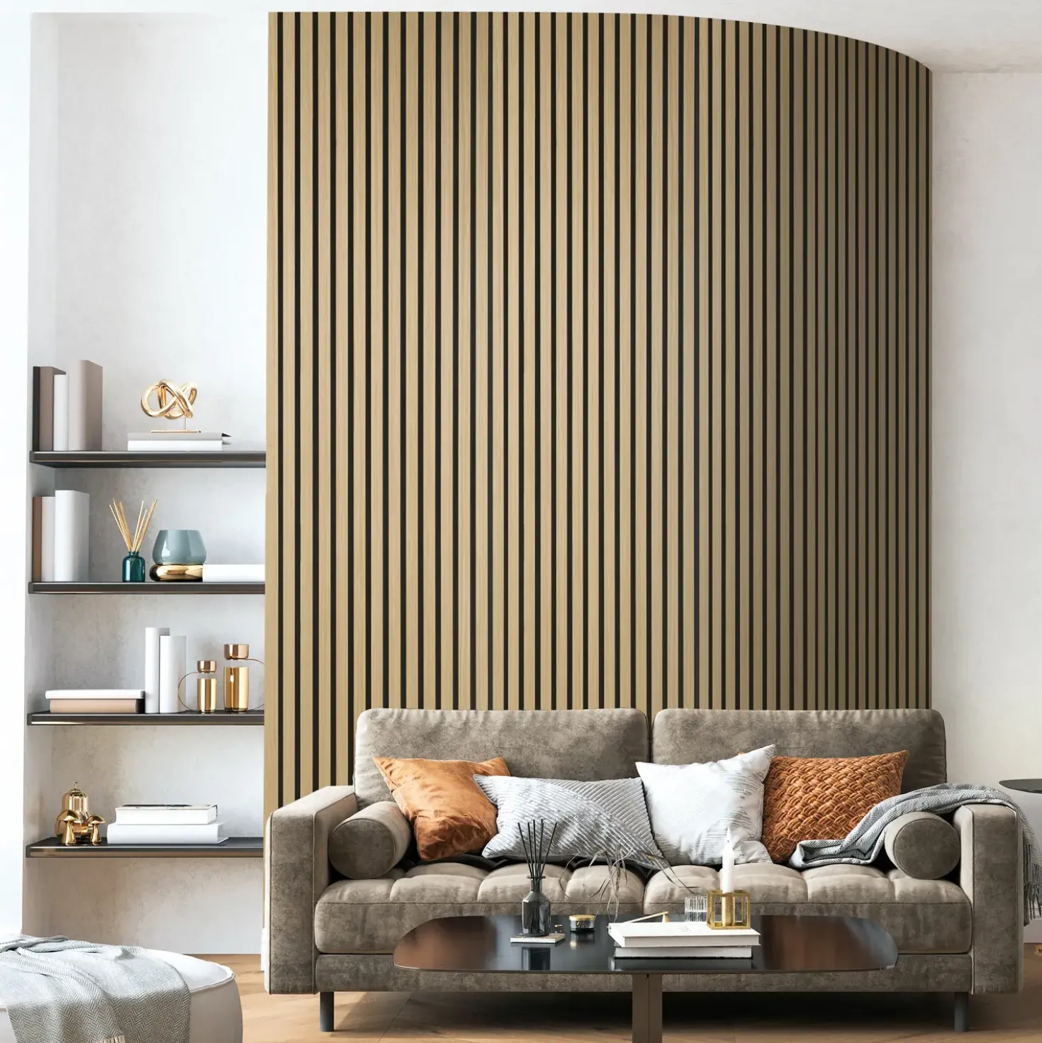 Fibrotech Quanti akustikpanel 18x520x2440 mm light oak m/sort polyester