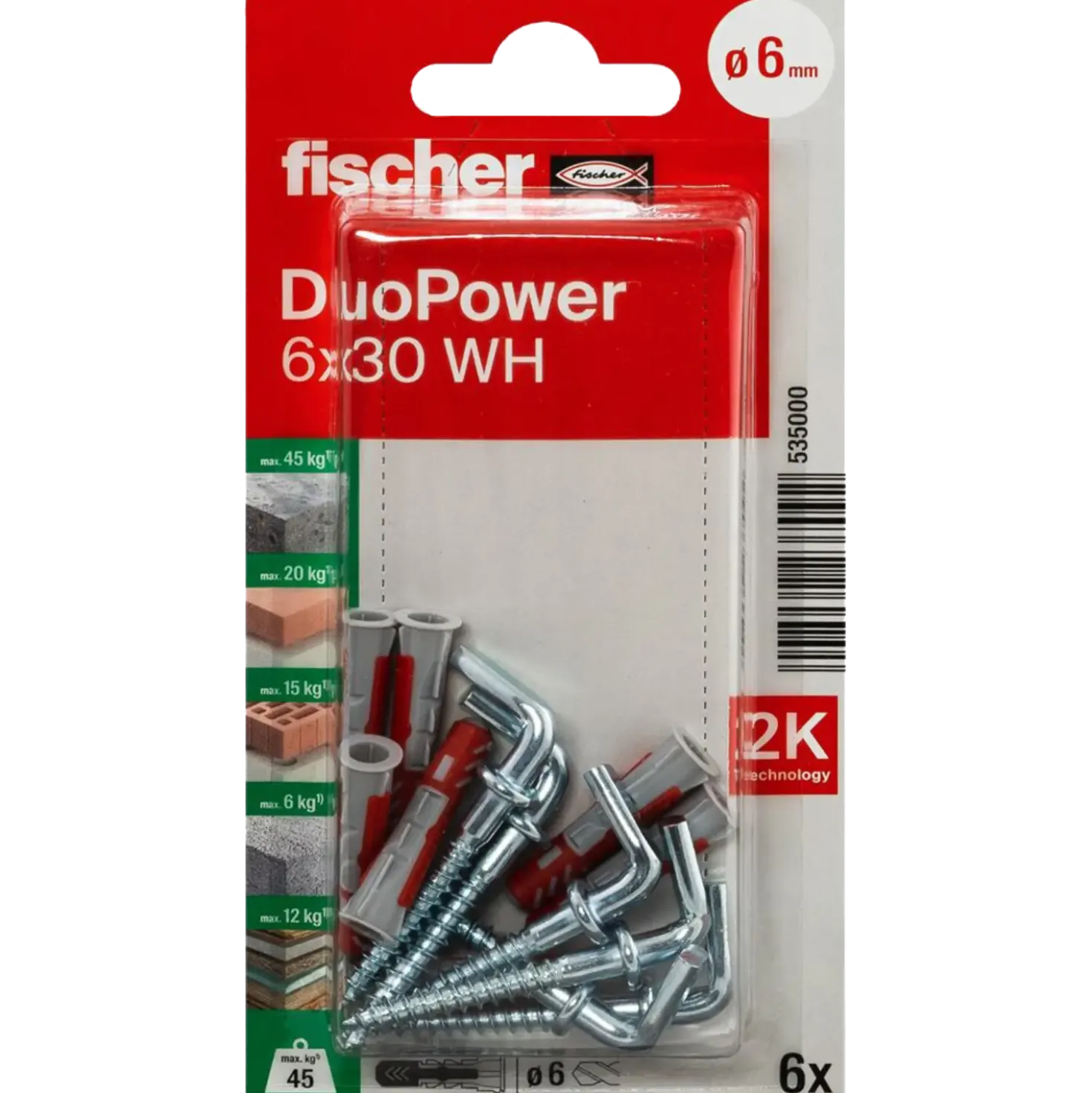 Fischer DuoPower universaldybel med vinkelkrog 6x30 mm 6 stk