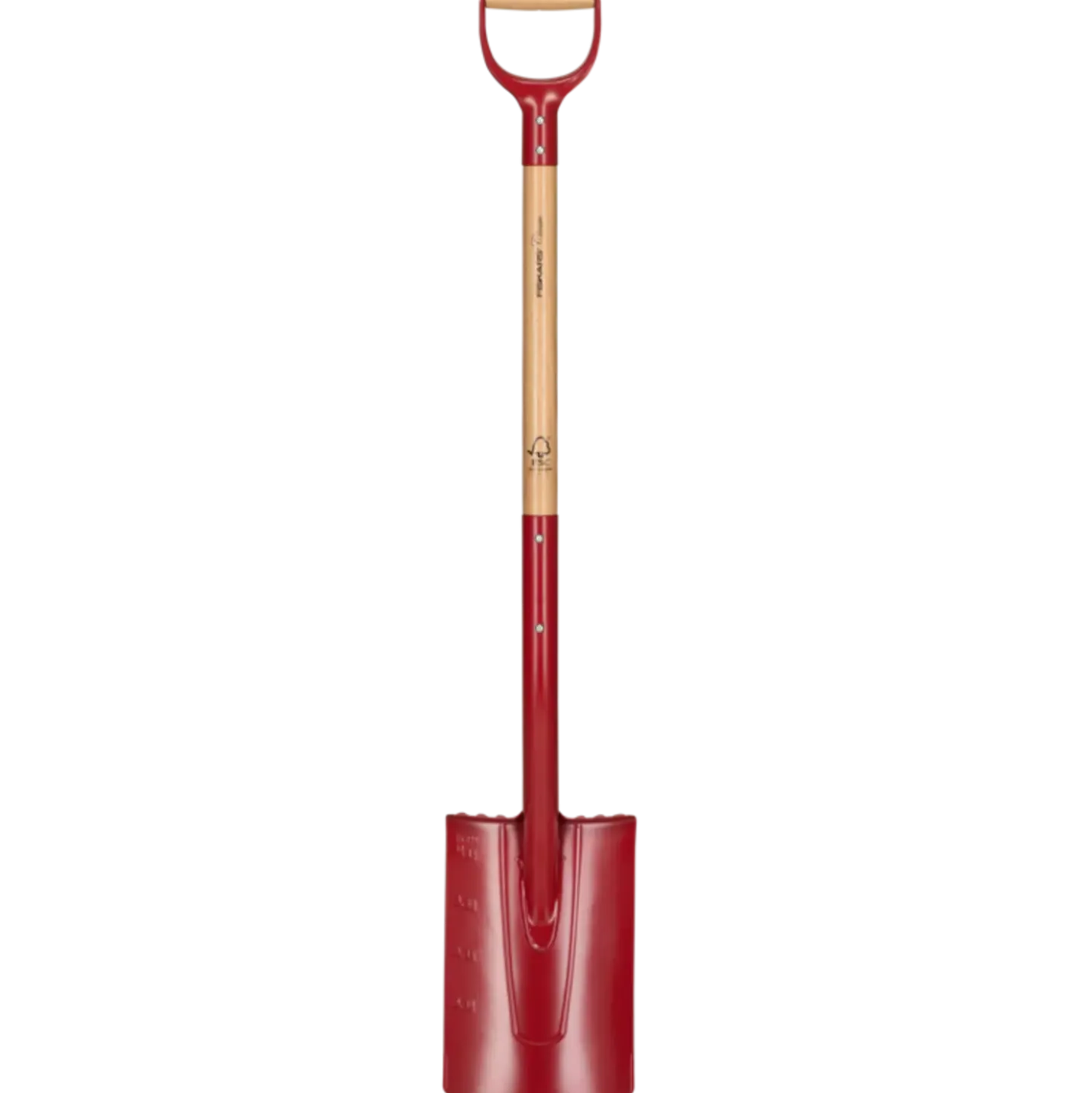 Fiskars spade med afrundet blad, lang skaft