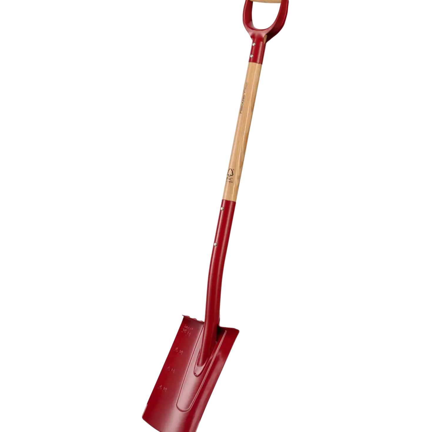 Fiskars spade med afrundet blad, lang skaft