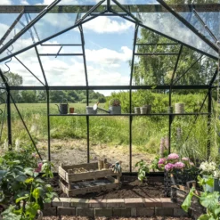 Halls ICON Gardenhouse 6 8,6 m² sort m/3 mm hærdet glas og fundament