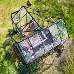 Halls ICON Gardenhouse 6 8,6 m² sort m/3 mm hærdet glas og fundament