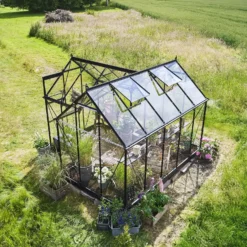 Halls ICON Gardenhouse 6 8,6 m² sort m/3 mm hærdet glas og fundament