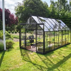 Halls ICON 8 11,2 m² sort m/3 mm delt glas og fundament