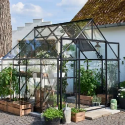Halls Qube+ 88 drivhus sort med hærdet glas 6,6 m²