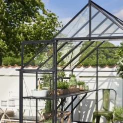 Halls Qube+ 88 drivhus sort med hærdet glas 6,6 m²