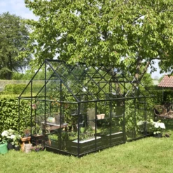 Halls Qube+ 812 drivhus sort med hærdet glas, 9,9 m²