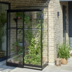 Halls Qube Lean-To 24 vægdrivhus sort med hærdet glas 0,8 m²