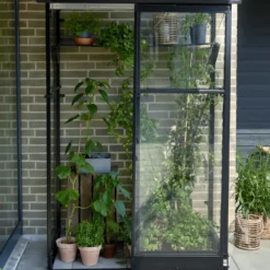 Halls Qube Lean-To 24 vægdrivhus sort med hærdet glas 0,8 m²
