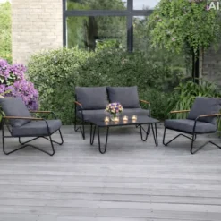 Høj sofasæt sort m/mørkegrå hynder