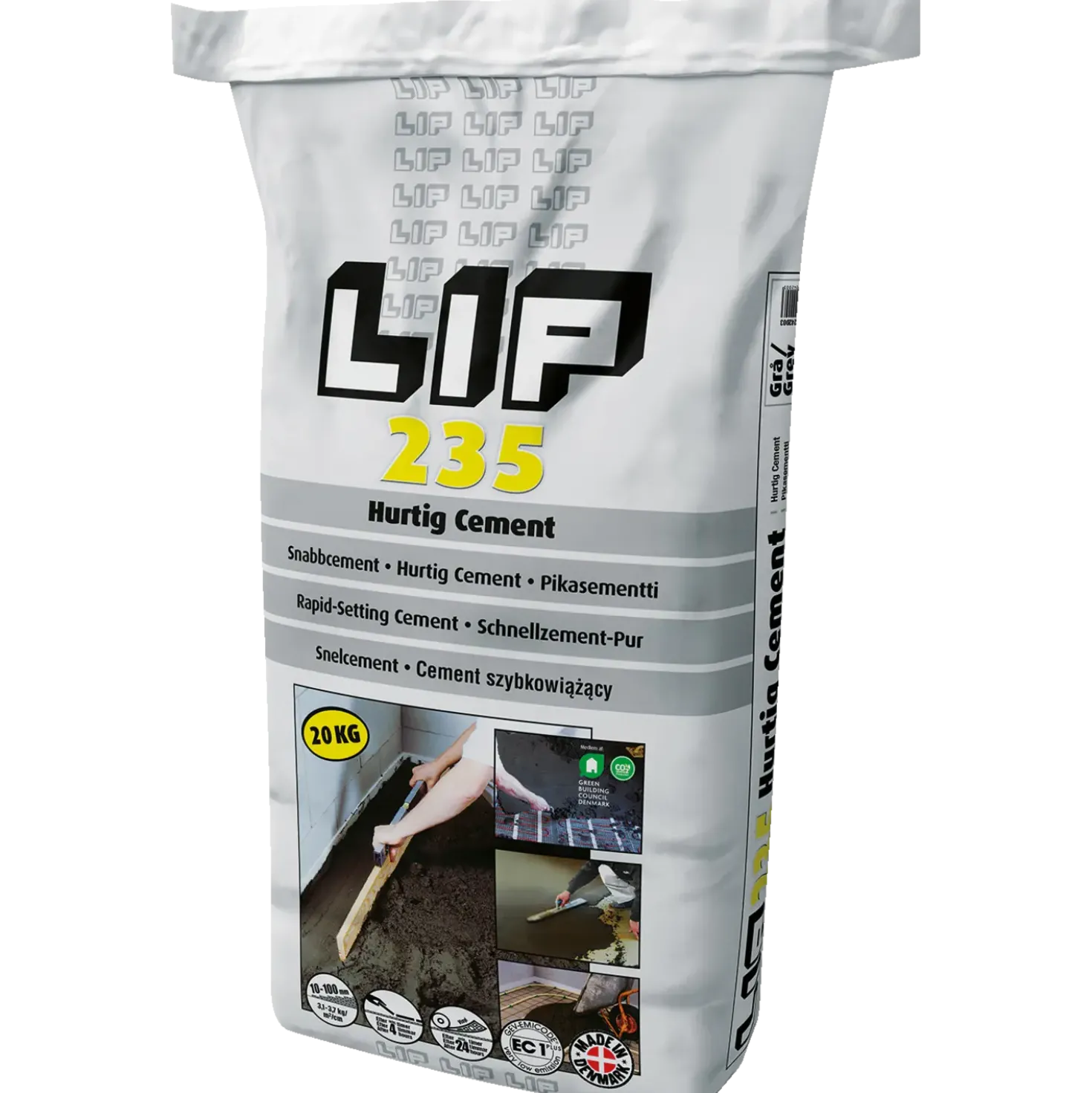 LIP 235 hurtig cement, 20 kg, grå