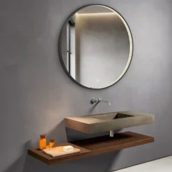 Milobad CL066 LED spejl Ø90 med sort ramme