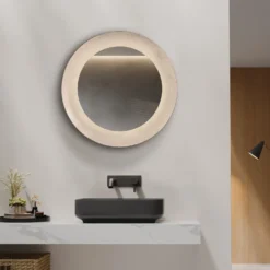 Milobad skål spejl med LED Ø75 cm messing