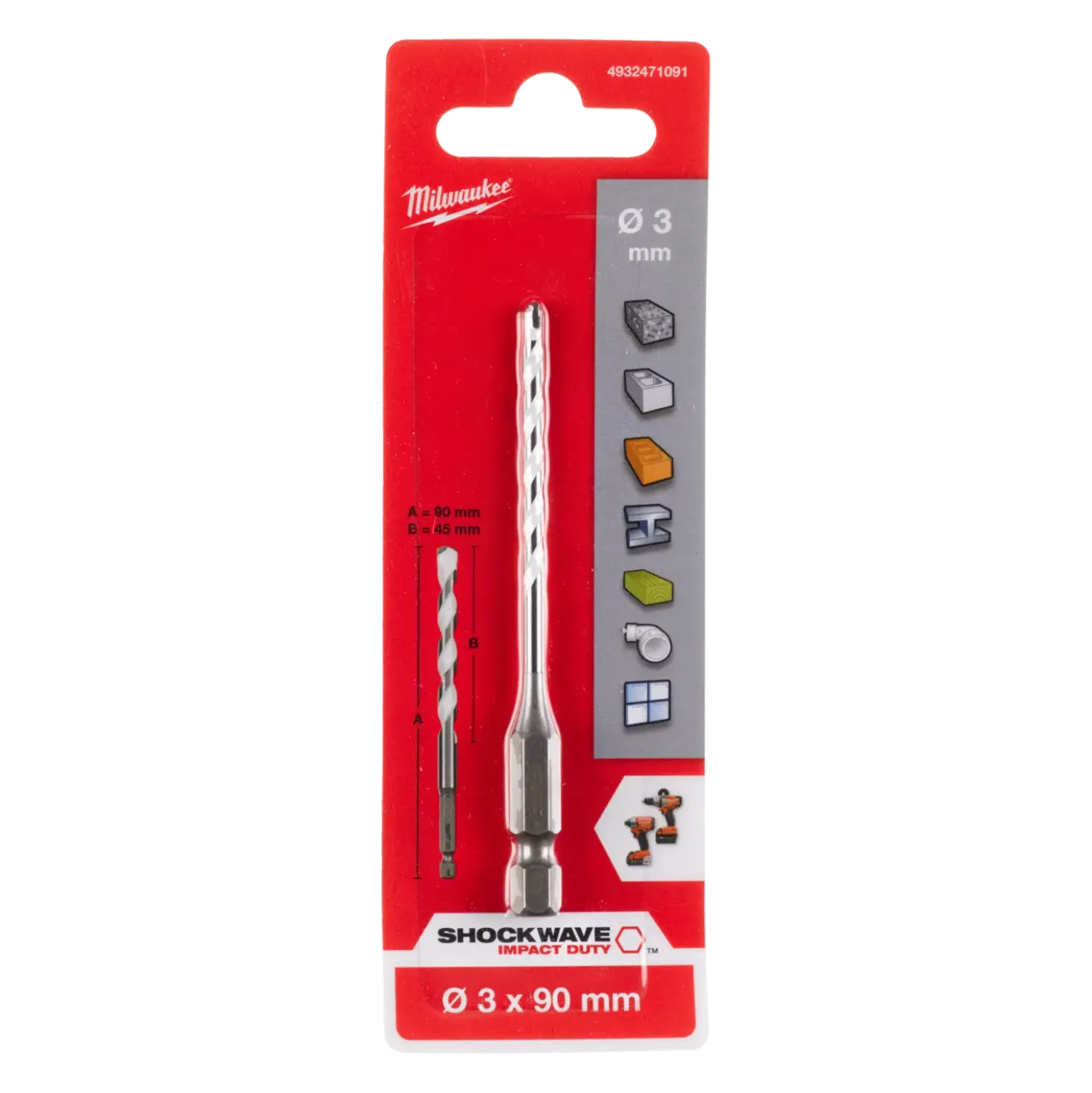 Milwaukee MM multimaterialbor Hex-fæste 3x90 mm