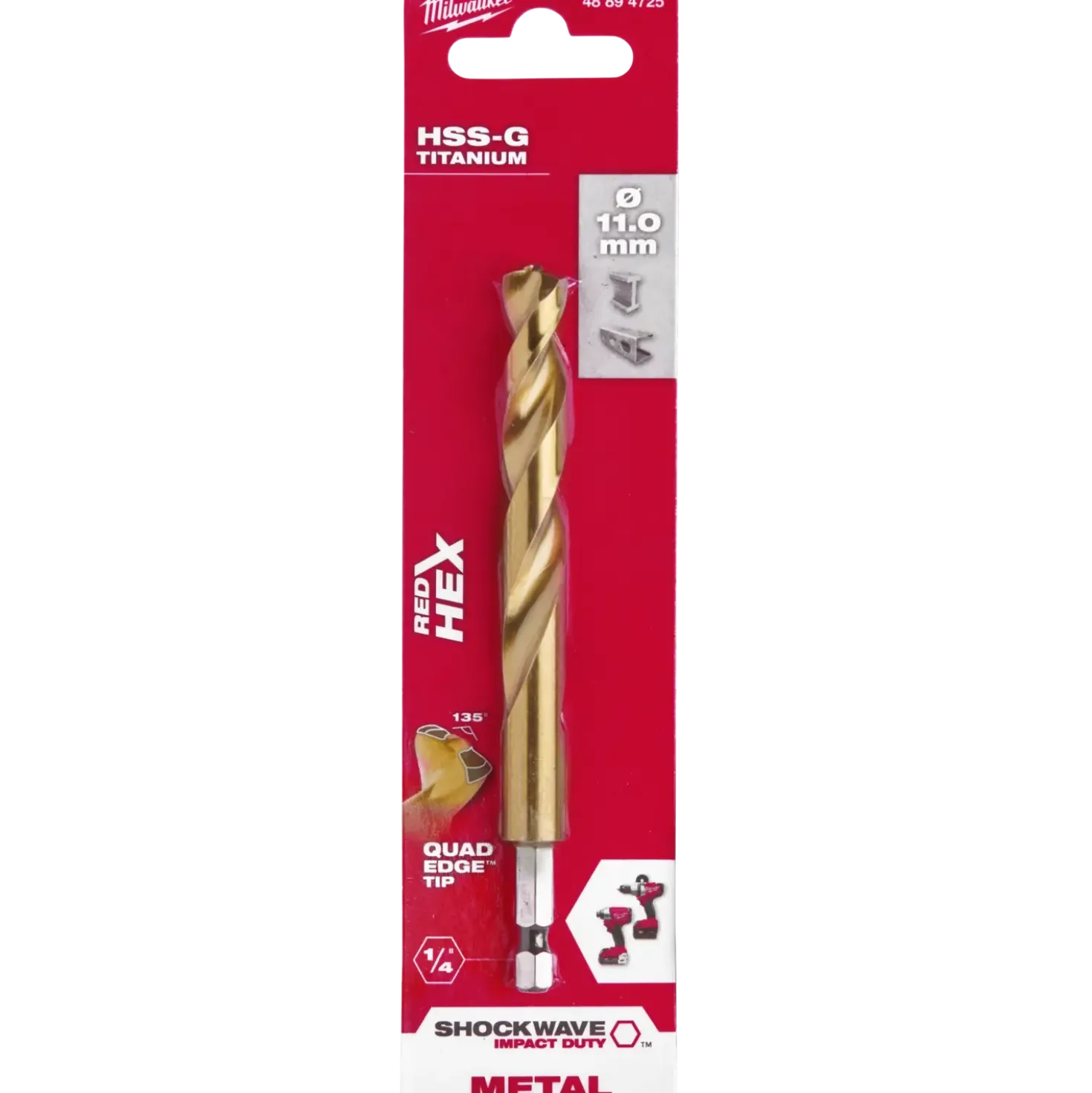 Milwaukee Red Hex shockwave™ HSS-Tin metalbor 11 mm