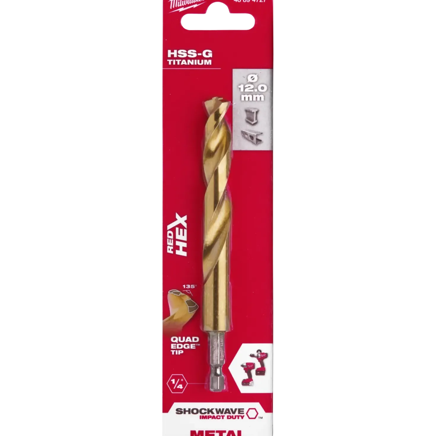 Milwaukee Red Hex shockwave™ HSS-Tin metalbor 12 mm
