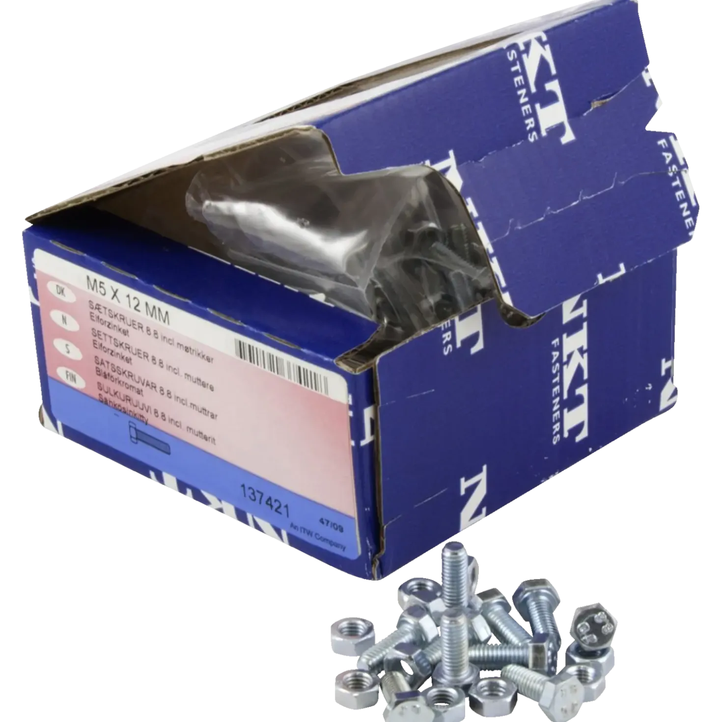 NKT S.bolt stålbolte m/møtrik M5 x12 mm elforzinket 10 stk