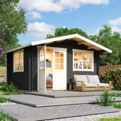 Norderney hytte med overdækning dobbeltdør og sprossevinduer 11,15 m²
