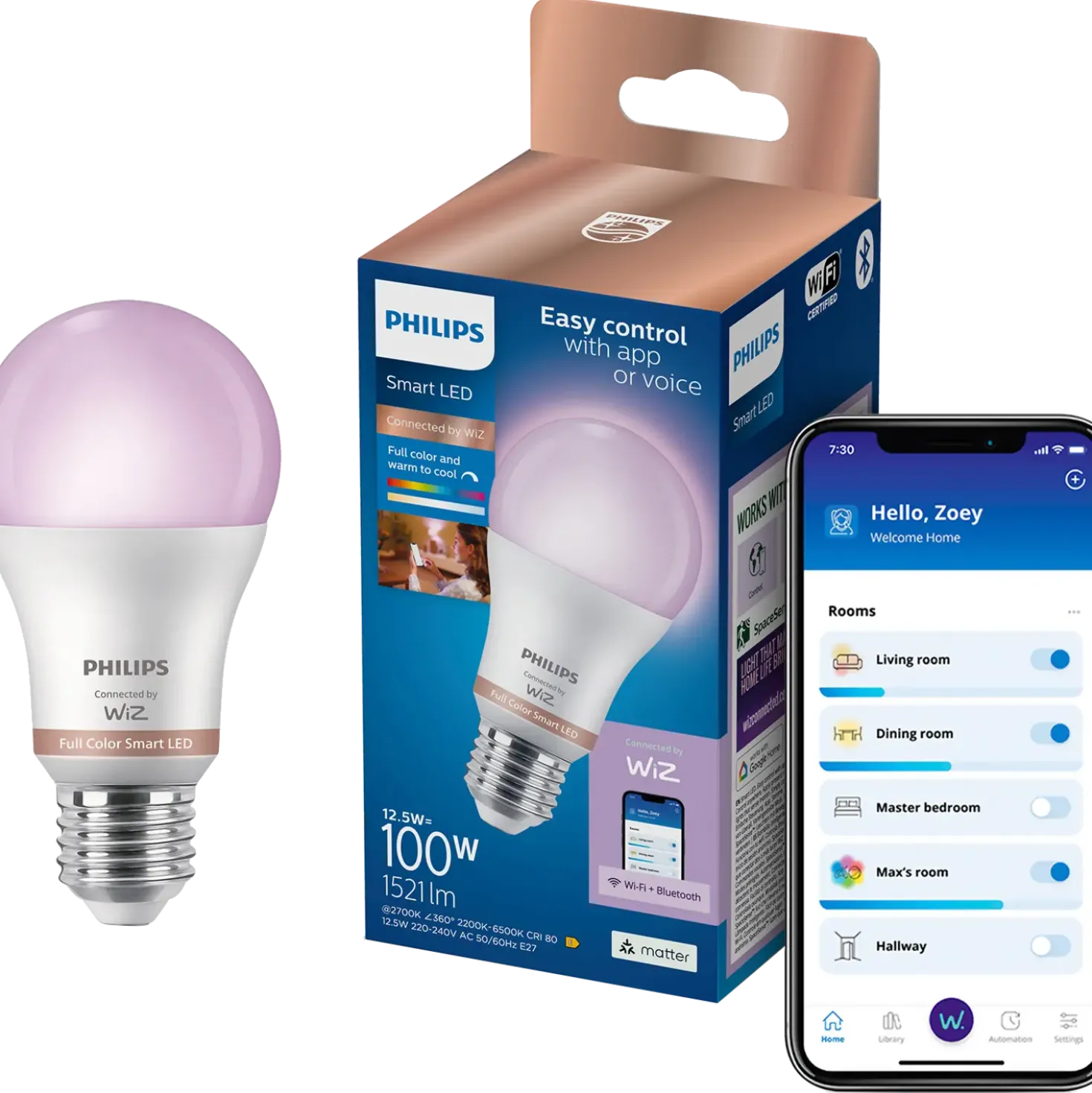 Philips Smart WiZ color LED pære E27 13W standard mat