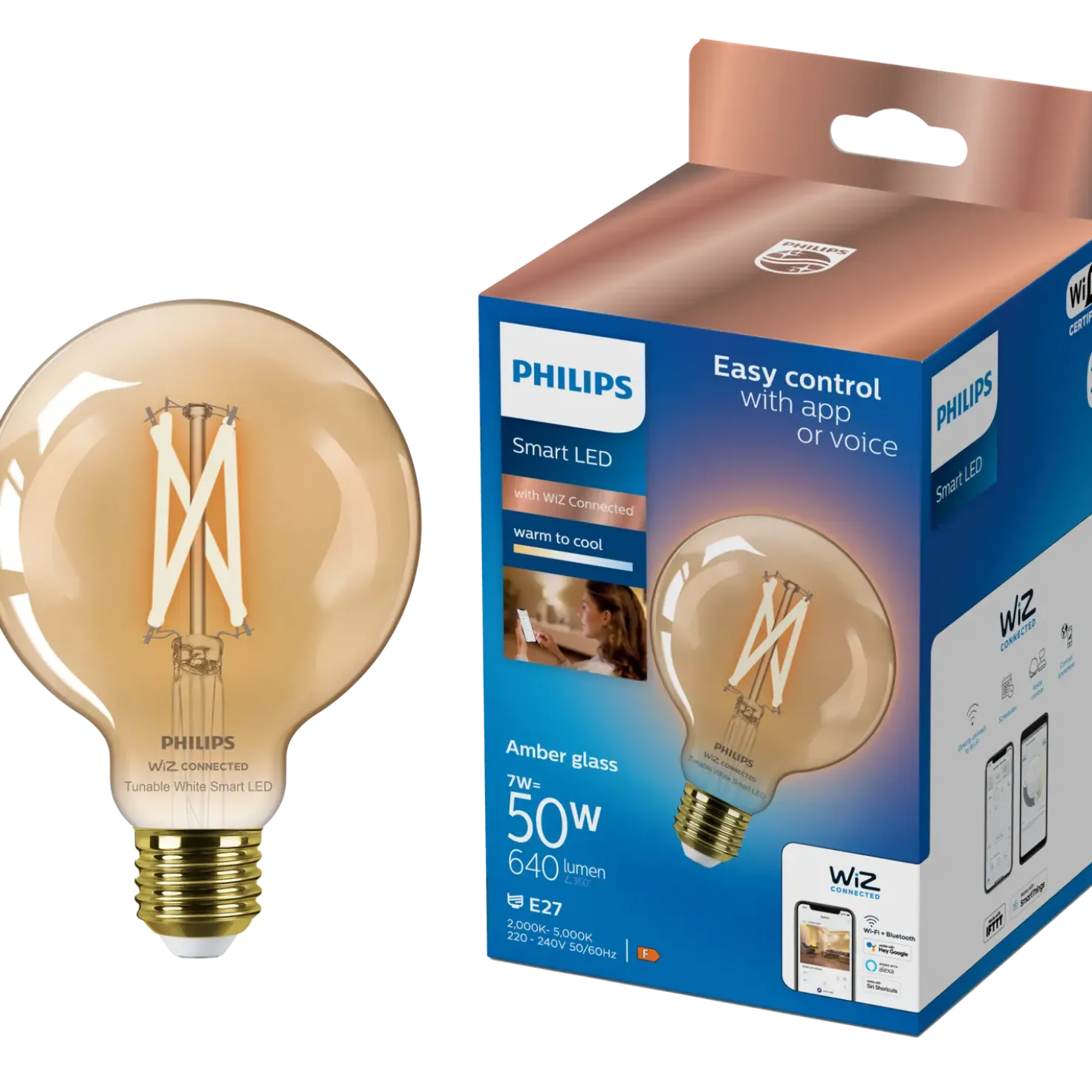Philips Smart WiZ white LED pære E27 6,7W globe guld