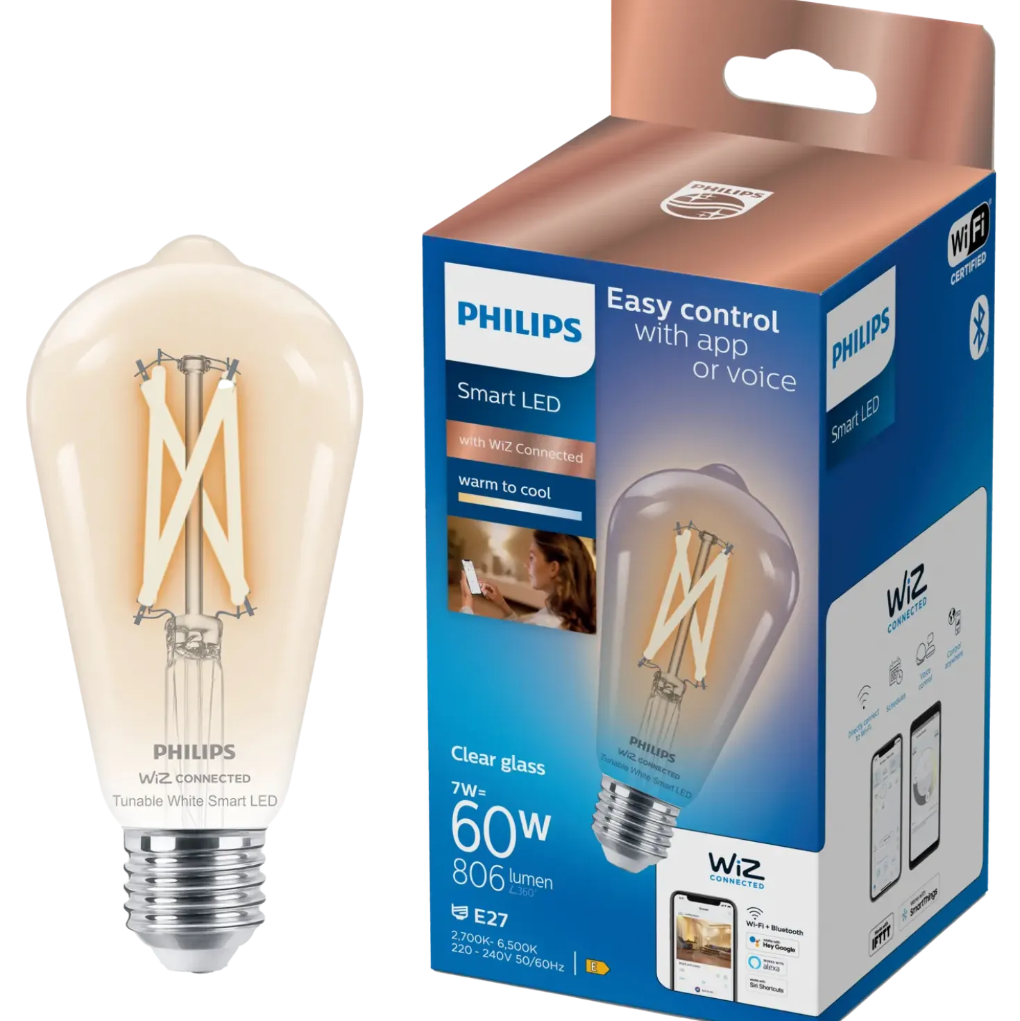 Philips Smart WiZ white LED pære E27 6,7W edison