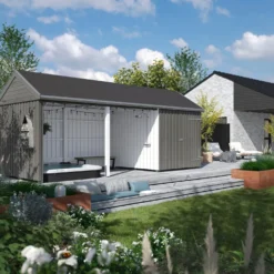 Plus Classic Multi Havehus 14,5 m² 3 moduler m/enkeltdør og åben front inkl. tagpap/alulister/H-stolpefødder
