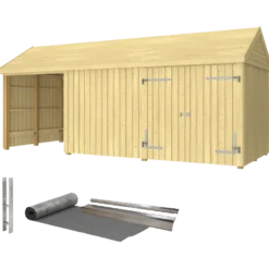 Plus Classic Multi Havehus 14,5 m² 3 moduler m/dobbeltdør og åben/lukket front inkl. tagpap/alulister/H-stolpefødder