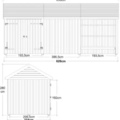 Plus Classic Multi Havehus 14,5 m² 3 moduler m/dobbeltdør og åben/lukket front inkl. tagpap/alulister/H-stolpefødder