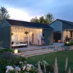 Plus Classic Multi Havehus 14,5 m² 3 moduler m/dobbeltdør og åben front inkl. tagpap/alulister/H-stolpefødder