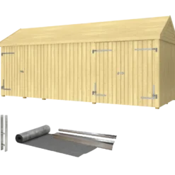 Plus Classic Multi Havehus 14,5 m² 3 moduler m/enkelt og dobbeltdør inkl. tagpap/alulister/H-stolpefødder