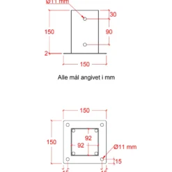 Plus Cubic Stolpefod 9x9 cm stolper til fundament m/skruer sort