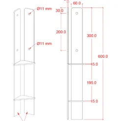 Plus Hjørne Stolpefod 60 cm 9x9 cm stolper til nedstøbning m/skruer