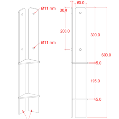 Plus Hjørne Stolpefod 60 cm 9x9 cm stolper til nedstøbning m/skruer sort