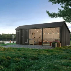 Plus Multi havehus 15,5 m² 3 moduler med dobbeltdør og åbent front
