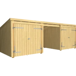 Plus Nordic Multi havehus 14 m² 3 moduler med 2 dobbeltdøre og åben front