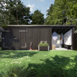 Plus Nordic Multi havehus 14 m² 3 moduler med dobbeltdør og lukket/åben front