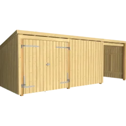 Plus Nordic Multi havehus 14 m² 3 moduler med dobbeltdør og lukket/åben front