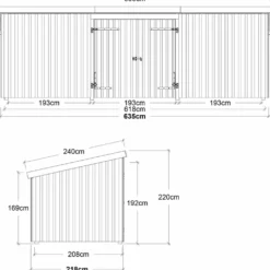 Plus Nordic Multi Havehus 14 m² 3 moduler m/dobbeltdør og lukket front inkl. tagpap/alulister